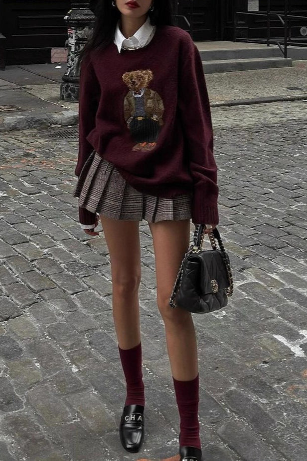 Bear Embroidery Oversized Sweater