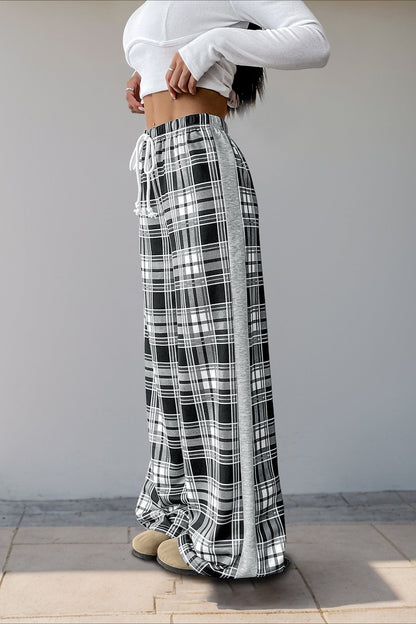 Plaid Elastic Waist Loose Fit Pants