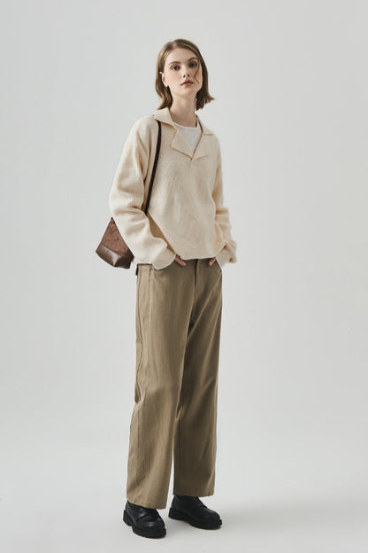 Oversized Lazy V-Neck Long-Sleeve Knit Top