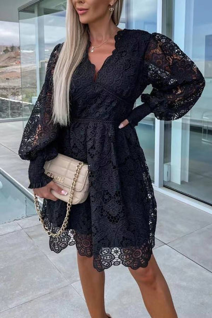 Sexy hollow water-soluble lace lace temperament commuter dress