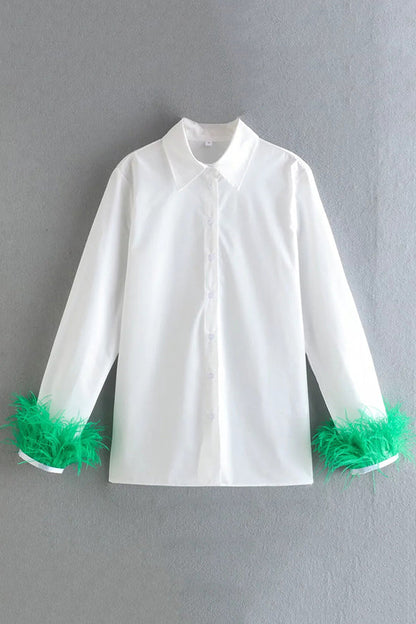 Fashionable Feather Long-sleeved Casual Loose Shirt