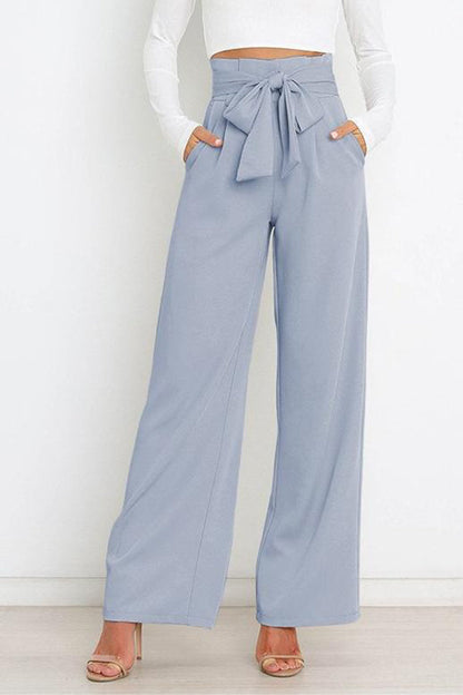 Casual fashion all-match wide-leg pants tie-up bow trousers