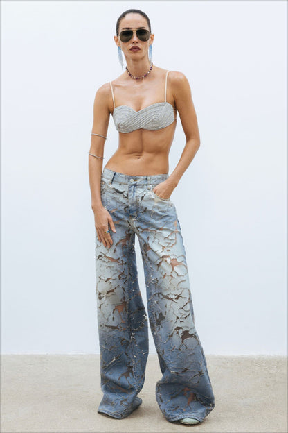Low Rise Burnout Distressed Wide Jean