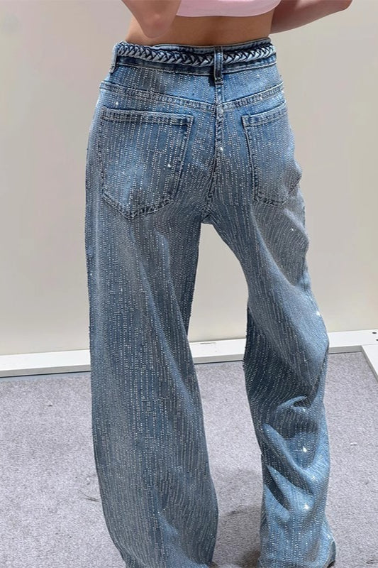 Rhinestone Embellished Denim Jeans