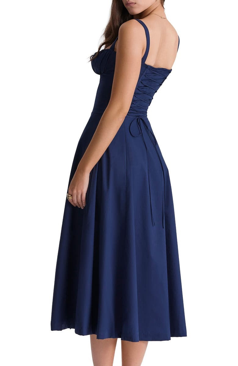 Floral Lace Up Back Spaghetti Strap Corset Fit and Flare Midi Dress