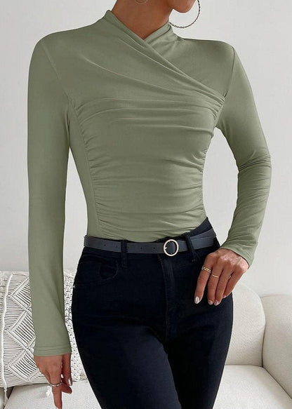 Elegant Cross Collar Long Sleeve Top