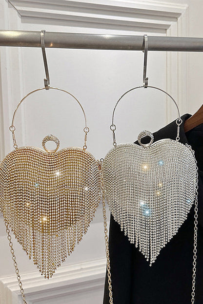 Luxury Heart Shape Rhinestones Tassel Evening Handbag