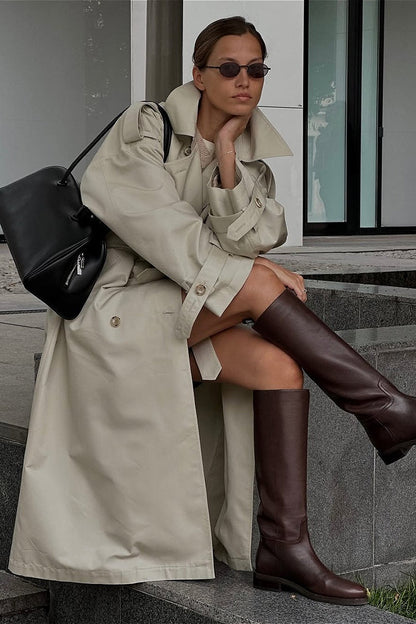 Retro Extra-Long Belted Waist-Tie Loose Overcoat