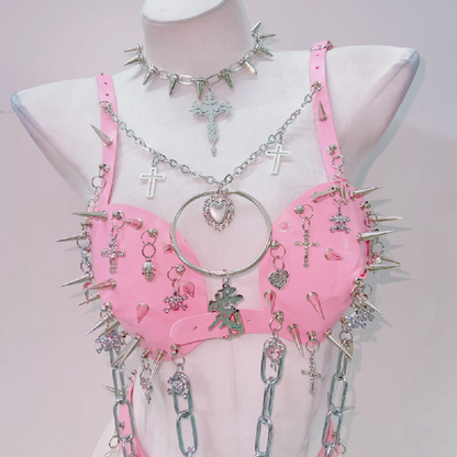 Rivet o ring metal chain adjustable bodysuit