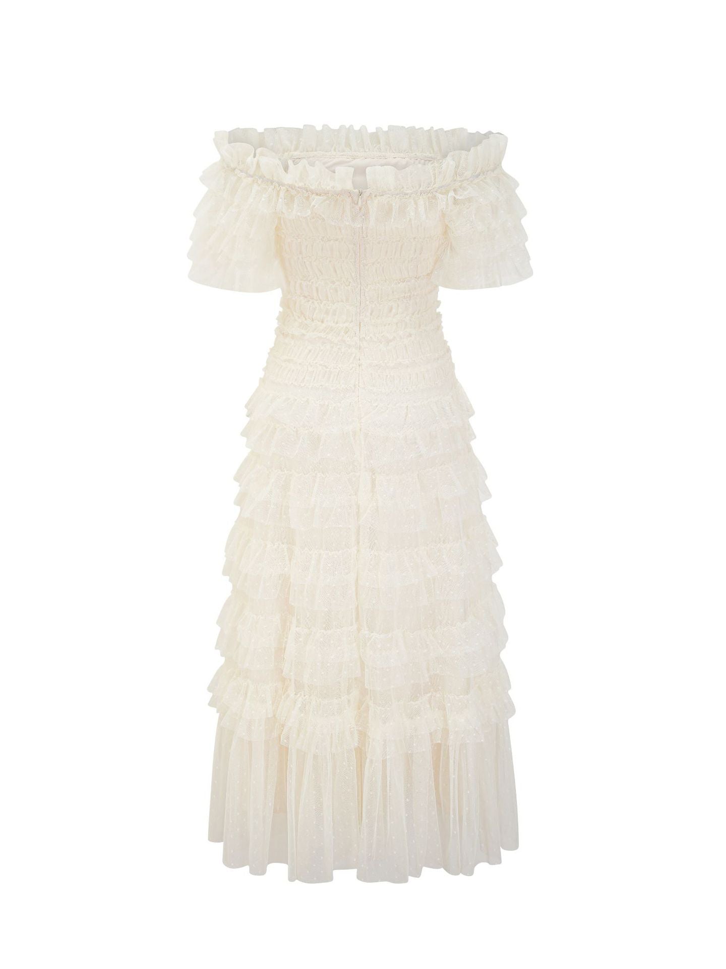 Party Maxi Dresses Embellished Collar Ruffles Polka Dot Sheer Semi Formal Dress