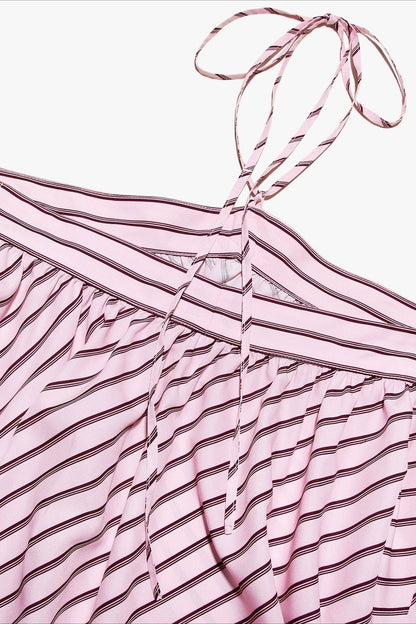 Diagonal Stripe Halter Gathered Babydoll Mini Dress