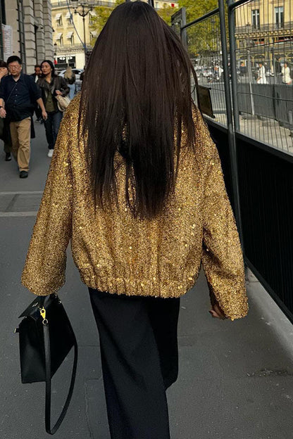 Sequined small stand collar jacket