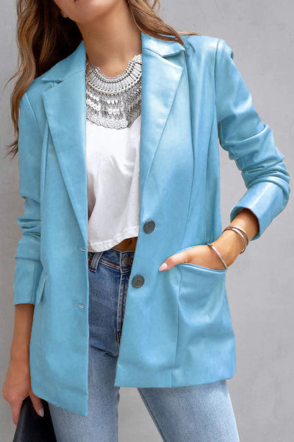 FASHION AFFAIRS POCKETED FAUX LEATHER BLAZER