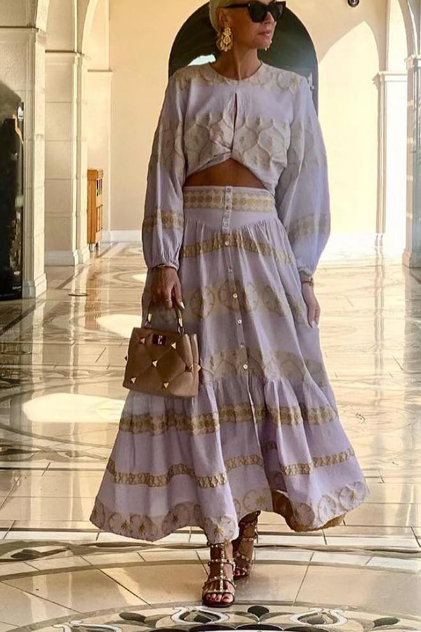 Mustard yellow printed horizontal skirt