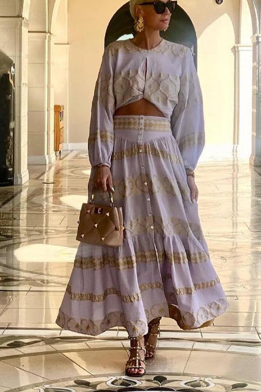 Mustard yellow printed horizontal skirt