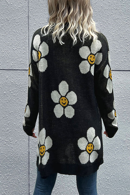 Smiley Floral Print Button Cardigan