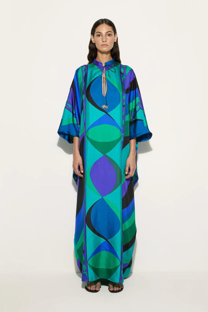 Psychedelic Swirling Iride Satin Kaftan