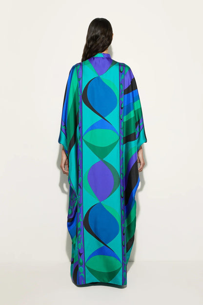 Psychedelic Swirling Iride Satin Kaftan