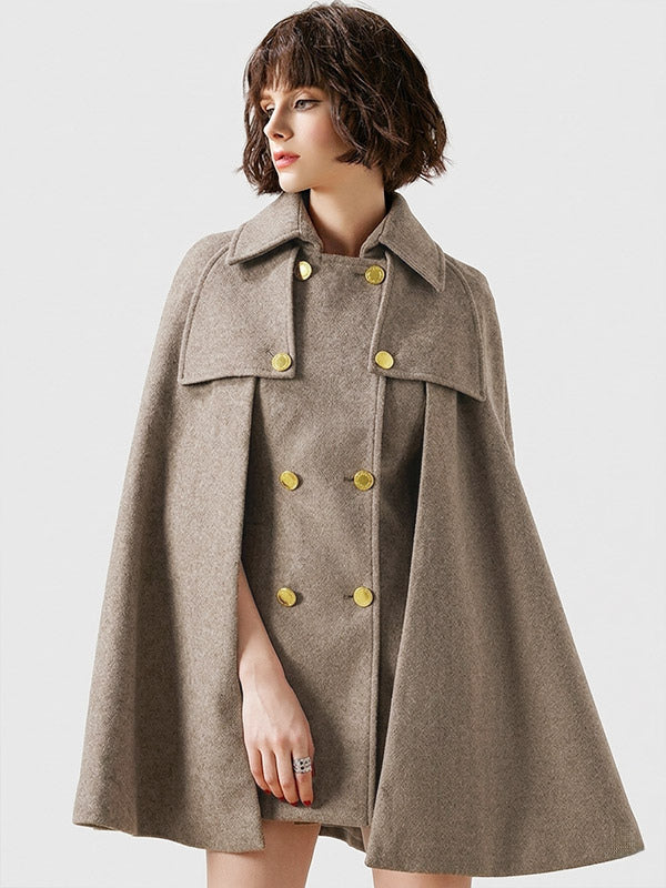Women Burgundy Wool Blend Poncho Oversized Cape Coat Winter Outerwear 2026