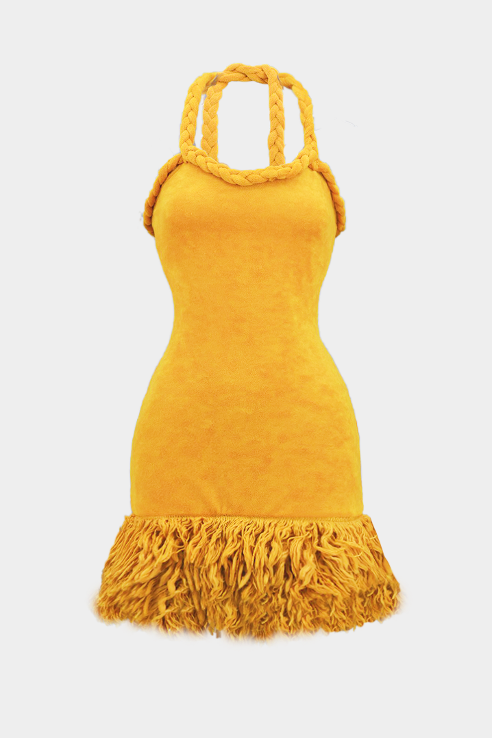Vera Halter Tassel Mini Knit Dress