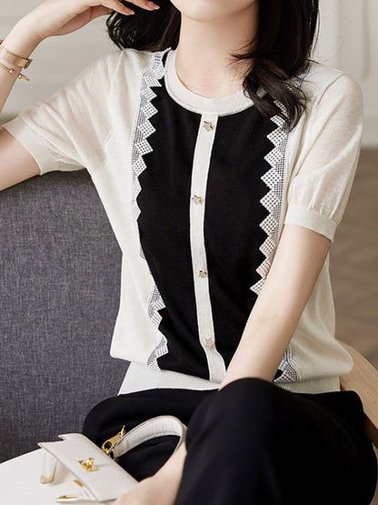 Alexis Classic Crew Neck Lace Panelled Knitted Top