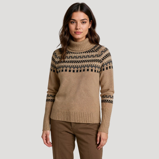 | Women's Turtleneck Knit Sweater in Spring Pattern