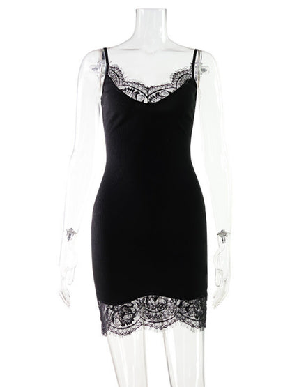 Lace Trim Slim-fit Camisoles Mini&Short Dresses