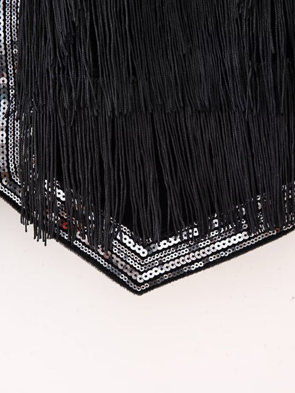 Tassel Fringe Velvet Waist Coat Vest Mini Skirt Set