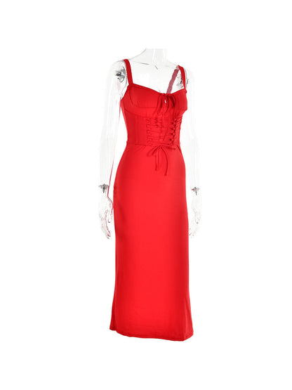 Lace Up Spaghetti Strap Fishtail Cami Dress