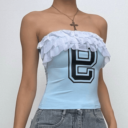 Ruffle “9” pattern backless tube top
