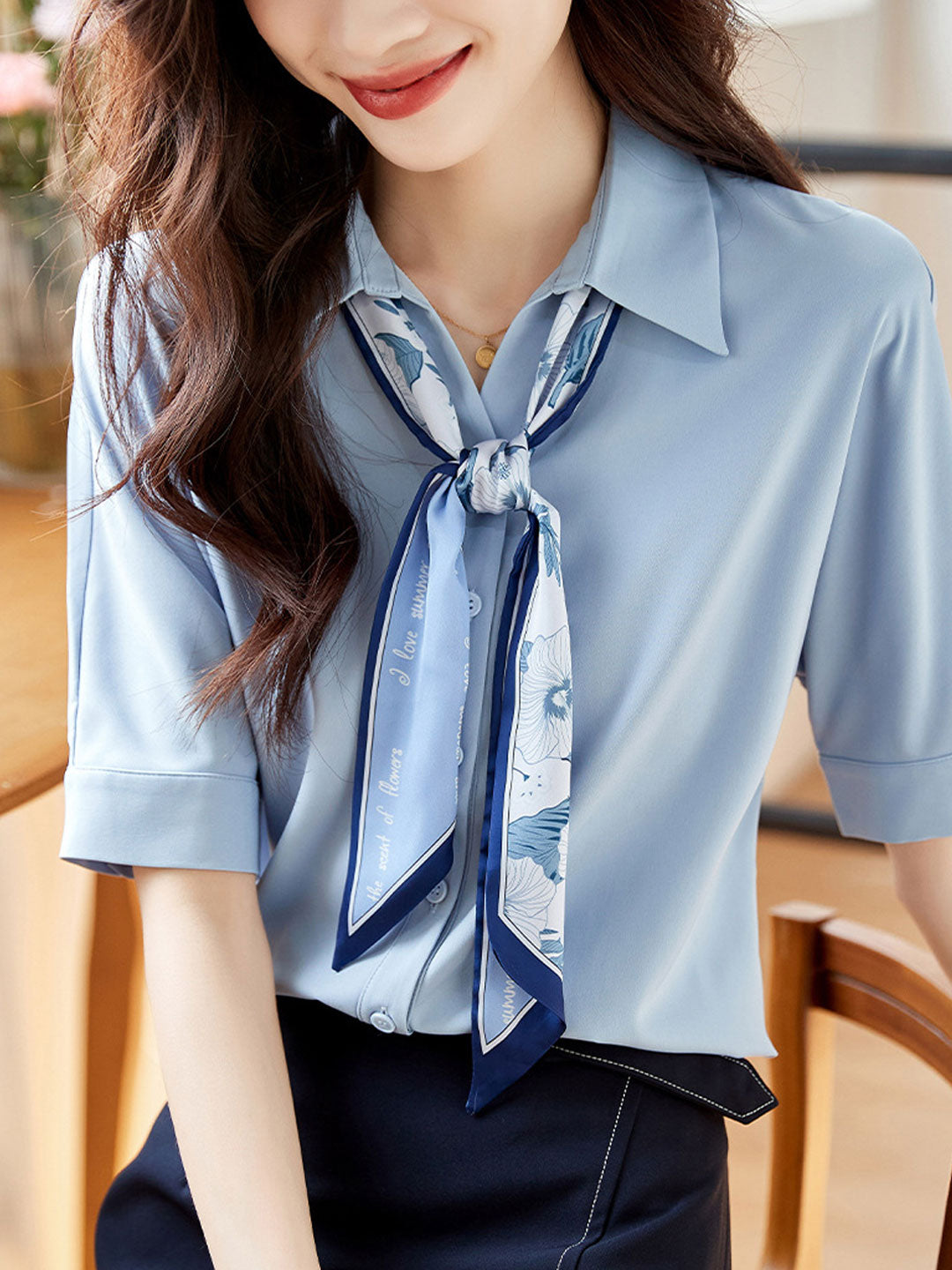 Madison Classic Bow Chiffon Shirt-White