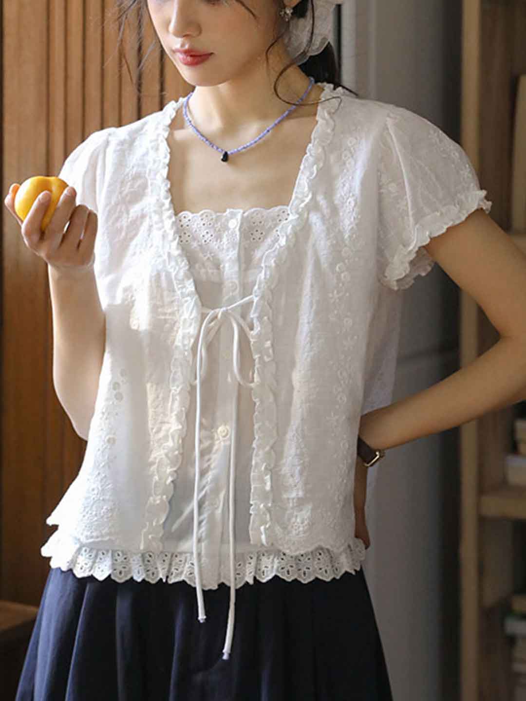 Bailey Loose V-Neck Embroidered Patchwork Top