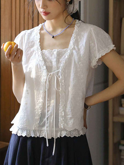 Bailey Loose V-Neck Embroidered Patchwork Top