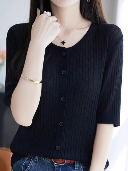 Bailey Loose Crew Neck Solid Color Cable Knitted Top