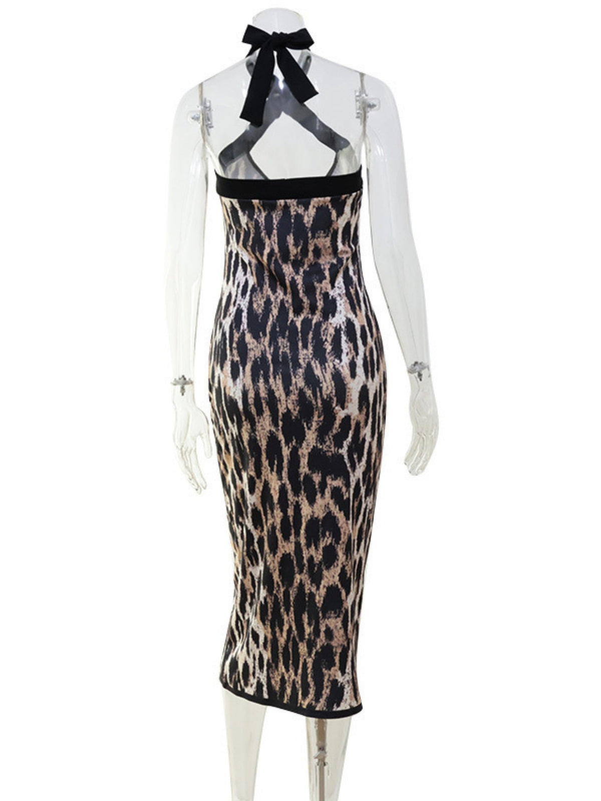Leopard Print Cross-neck Backless And Figure-hugging Maxi Dresses
