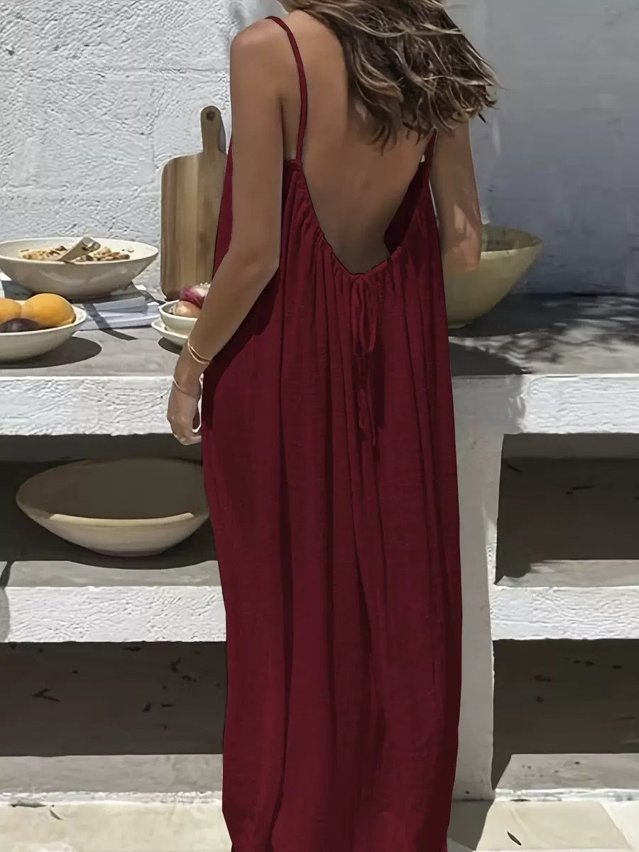 Lace-up Backless Loose-fitting Spaghetti Strap Long Dress