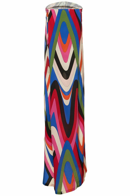 Strapless Side Slit Moiré Print Maxi Dress