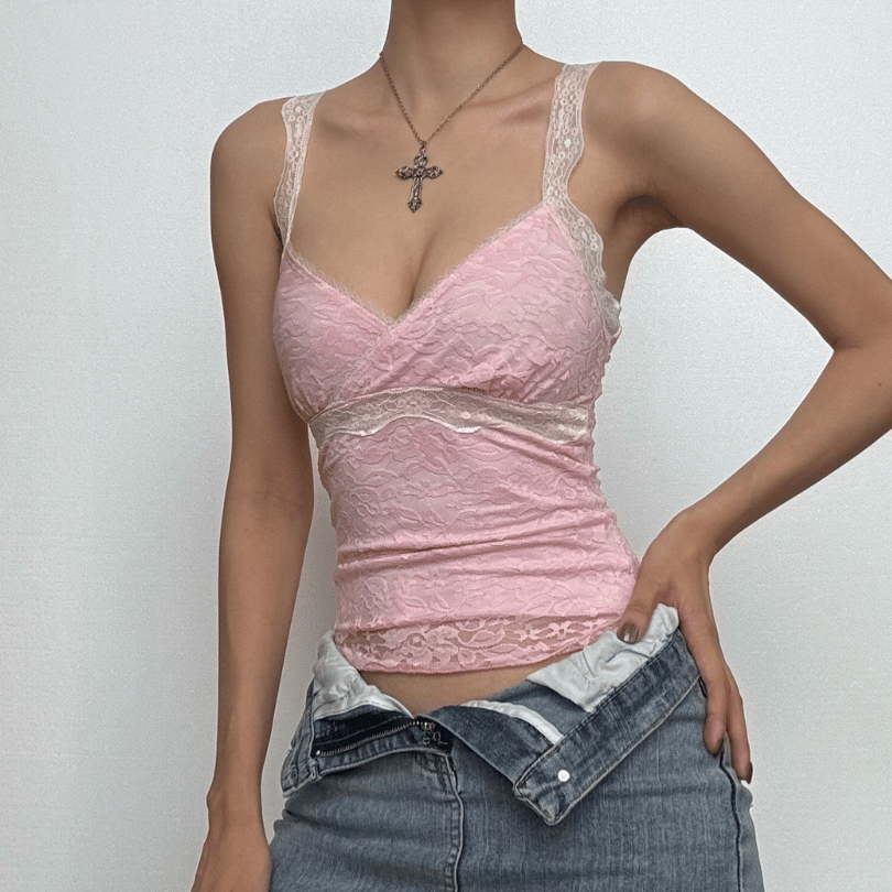 V neck lace backless cami top