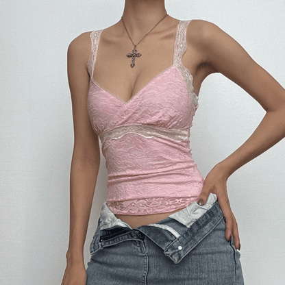V neck lace backless cami top