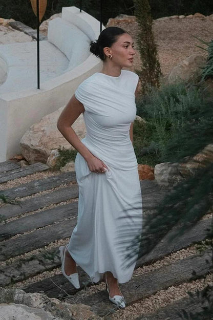 Pleated Sleeveless Irregular Dress