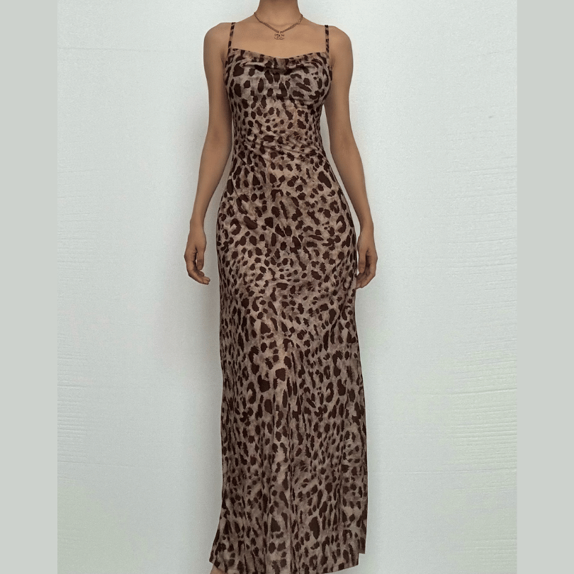 Leopard print cowl neck cami maxi dress
