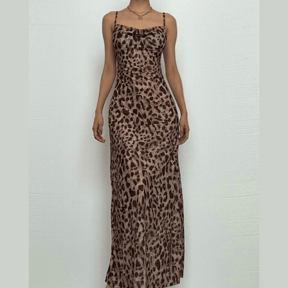 Leopard print cowl neck cami maxi dress