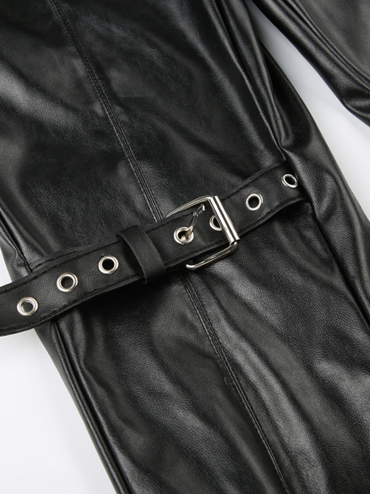Leather Lace Patchwork Eyelet Buckle Low-rise Bell-bottoms Pants