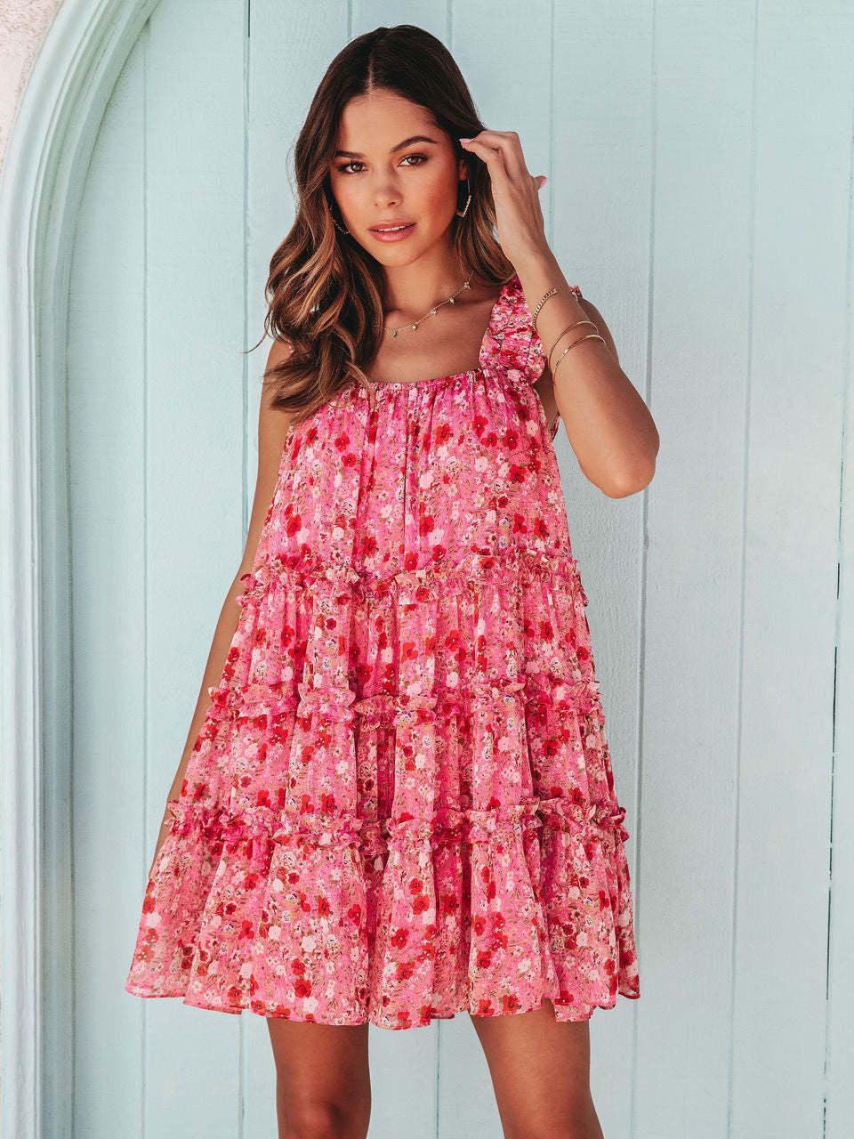 Floral Print Ruffle Cami Dress