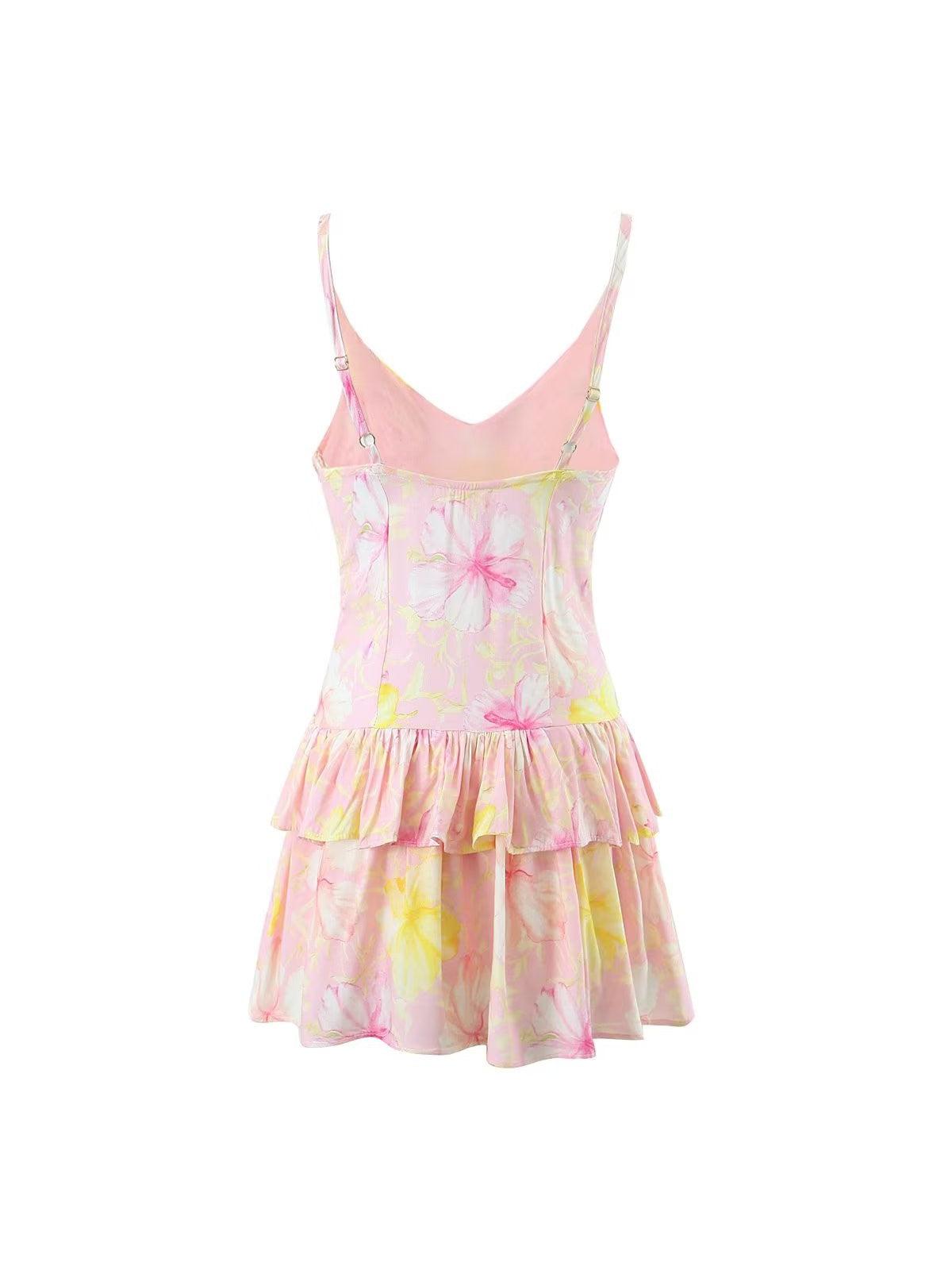 Draped Collar Pleated Beach Cami Dress