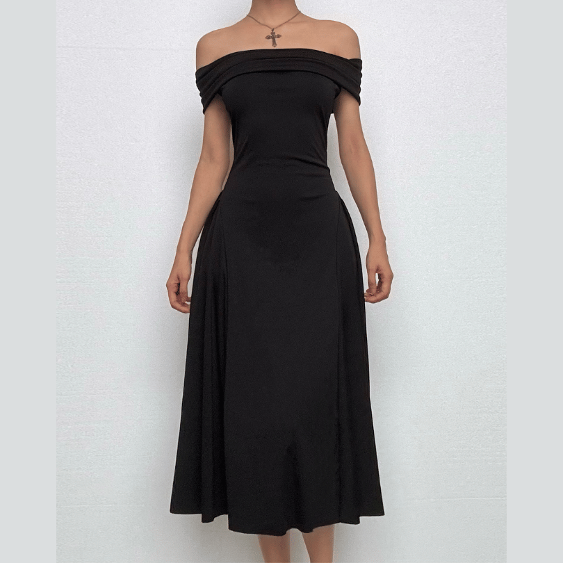 Off shoulder ruched solid backless midi dress