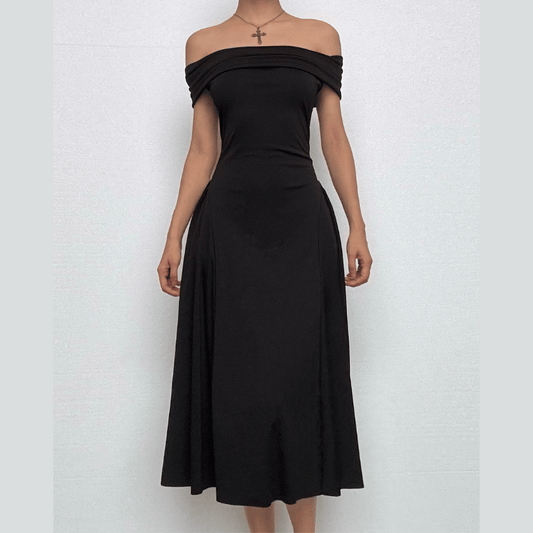Off shoulder ruched solid backless midi dress