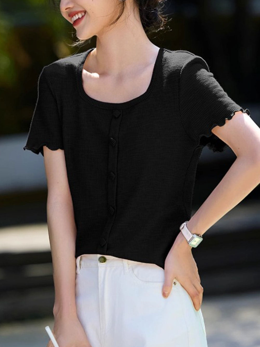 Jessica Classic Square Neck Auricular Textured Top