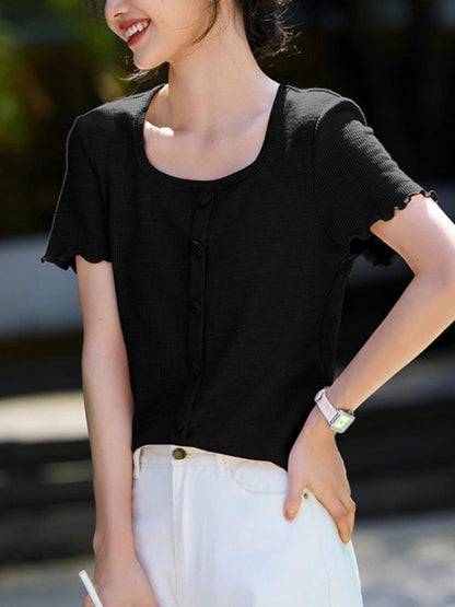 Jessica Classic Square Neck Auricular Textured Top