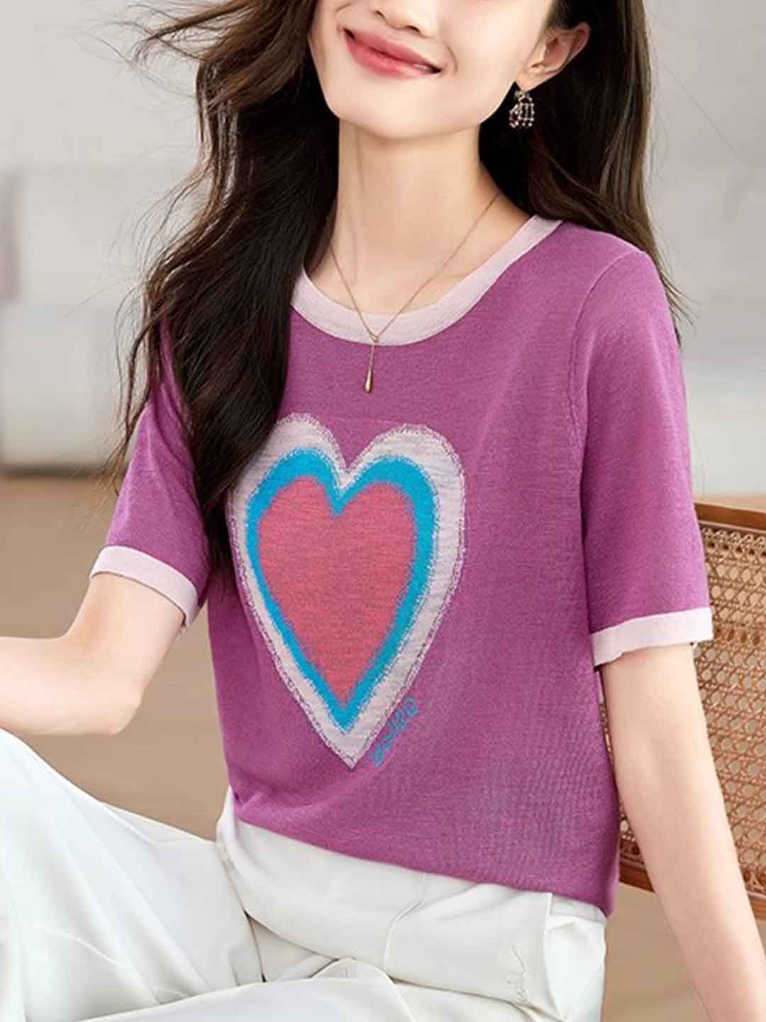 Andrea Classic Contrasted Printed Knitted Top